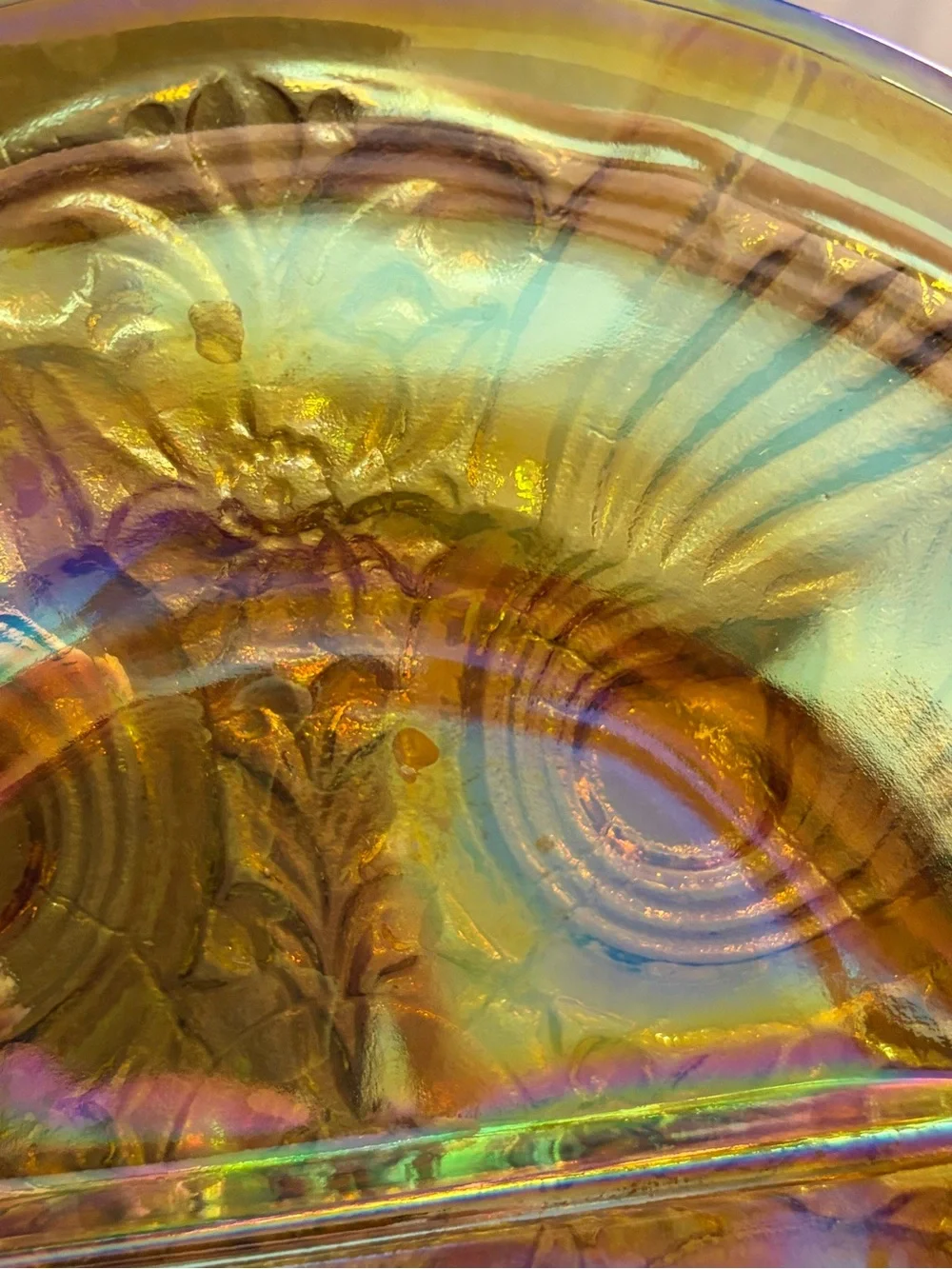 Iridescent Glass Decorative Dish - Amber Rainbow Finish 7.5 inches